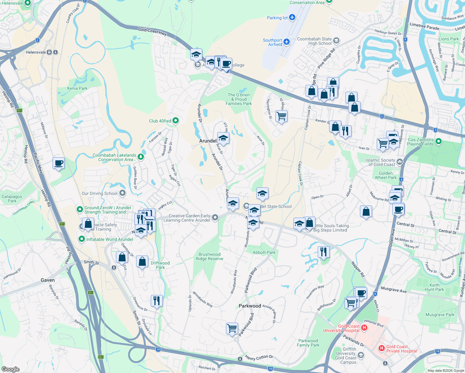 map of restaurants, bars, coffee shops, grocery stores, and more near 2 Petworth Court in Arundel