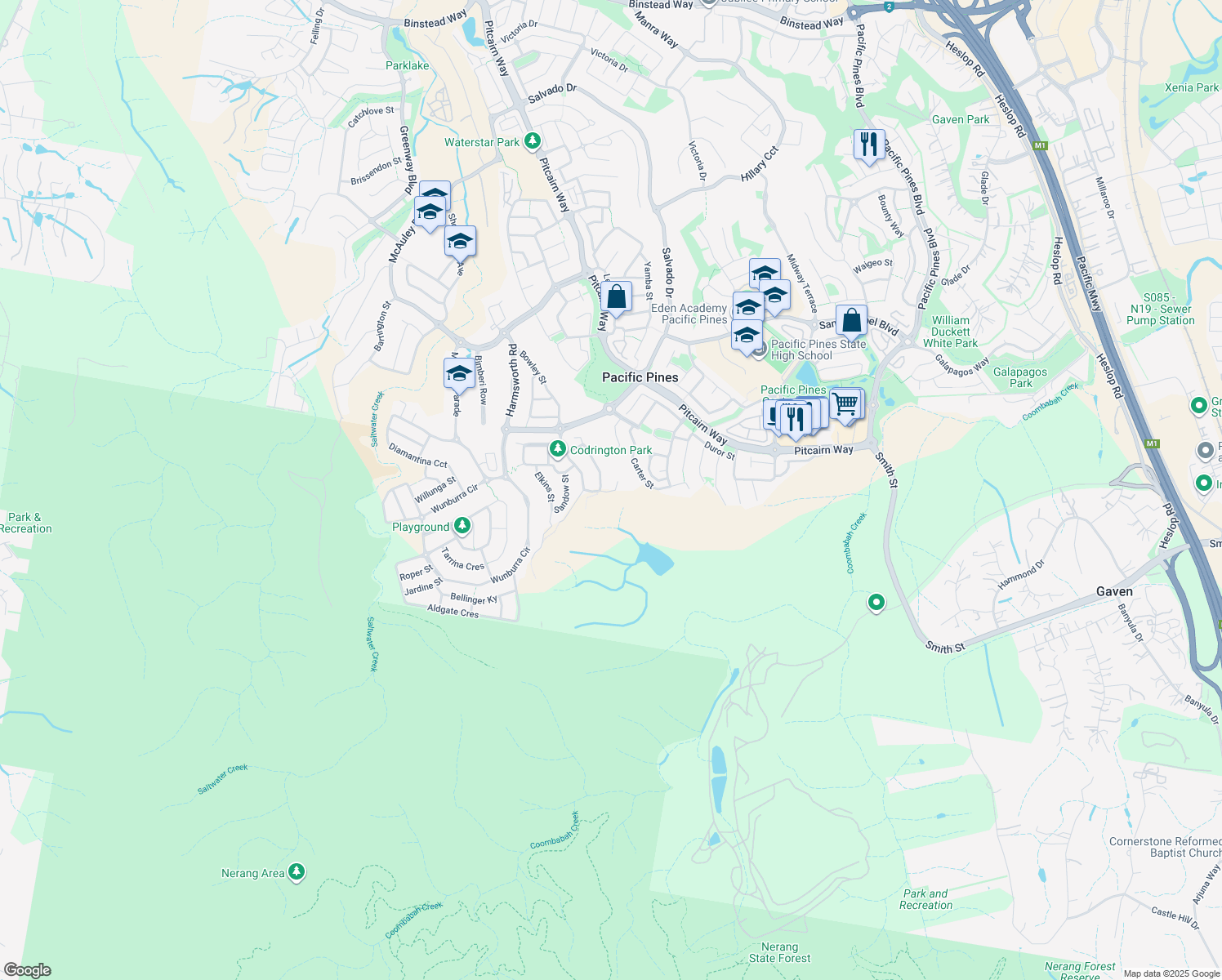 map of restaurants, bars, coffee shops, grocery stores, and more near Aspect Place in Pacific Pines