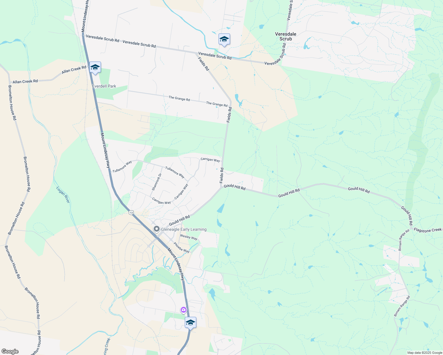 map of restaurants, bars, coffee shops, grocery stores, and more near 14 Fields Road in Gleneagle