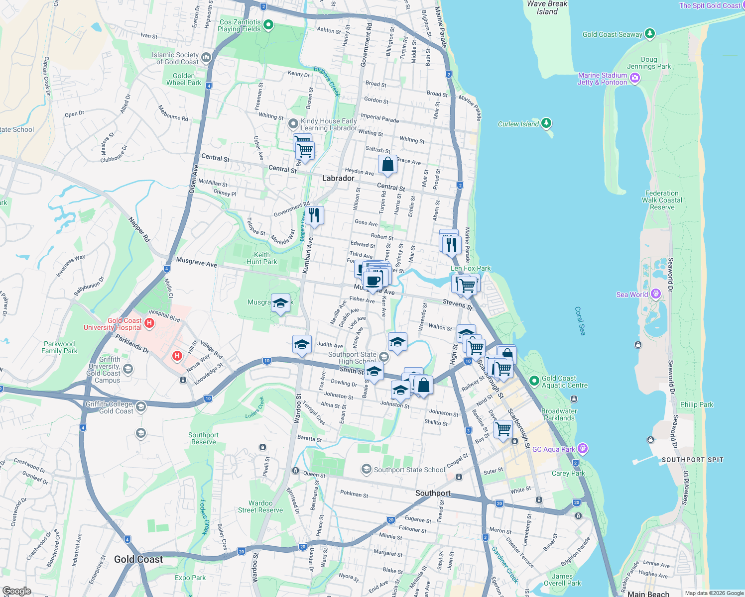 map of restaurants, bars, coffee shops, grocery stores, and more near 15 Fisher Avenue in Southport