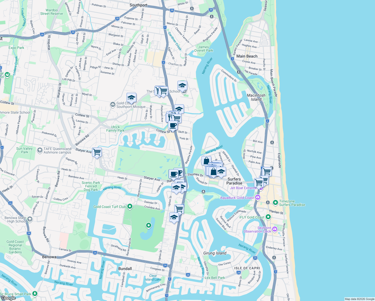 map of restaurants, bars, coffee shops, grocery stores, and more near 8 Wells Street in Southport