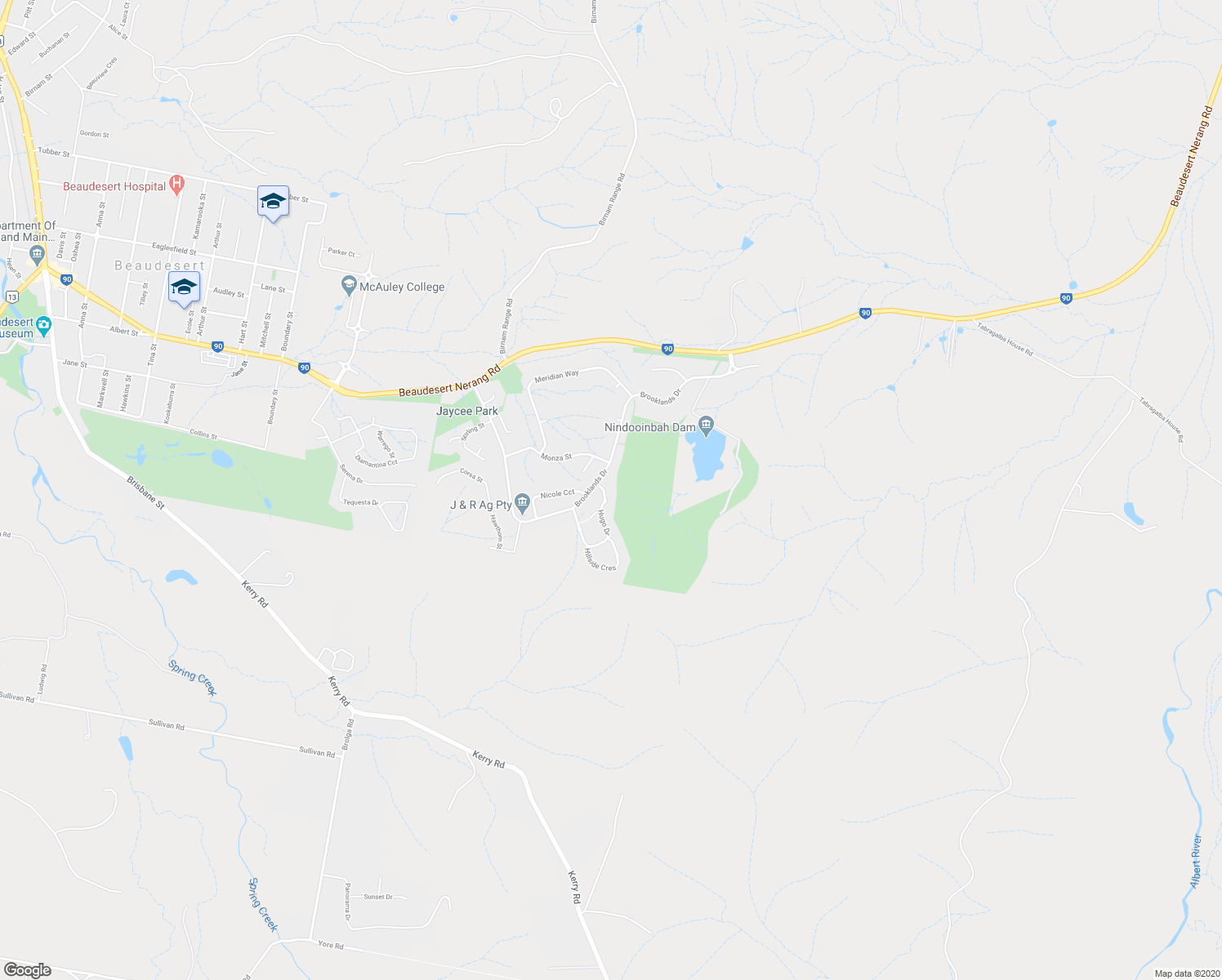map of restaurants, bars, coffee shops, grocery stores, and more near 8 Hugo Drive in Beaudesert