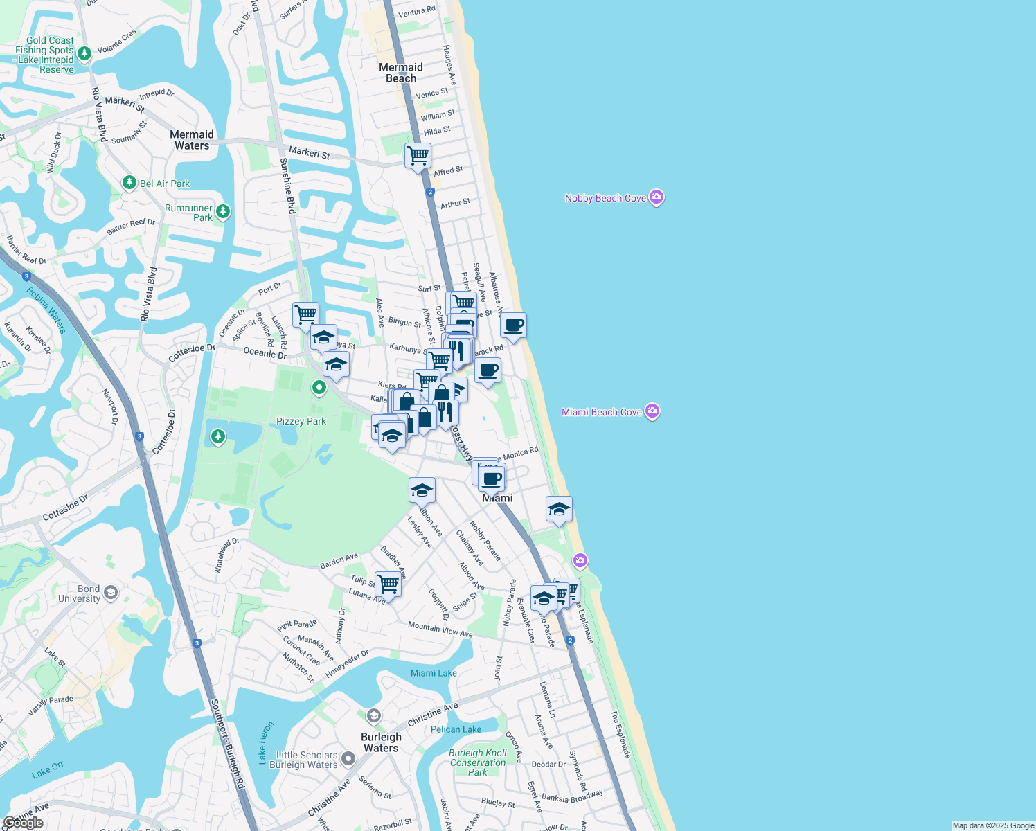 map of restaurants, bars, coffee shops, grocery stores, and more near 34 Nagel Avenue in Miami