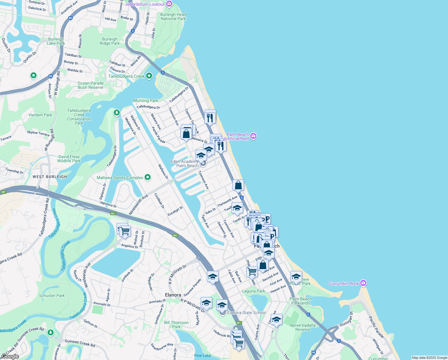 map of restaurants, bars, coffee shops, grocery stores, and more near 4 Rolan Court in Palm Beach