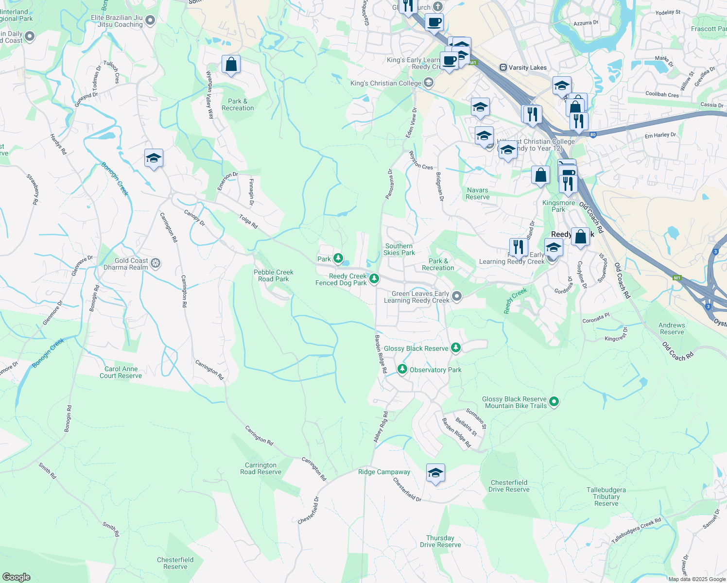 map of restaurants, bars, coffee shops, grocery stores, and more near 22 Everstar Street in Reedy Creek