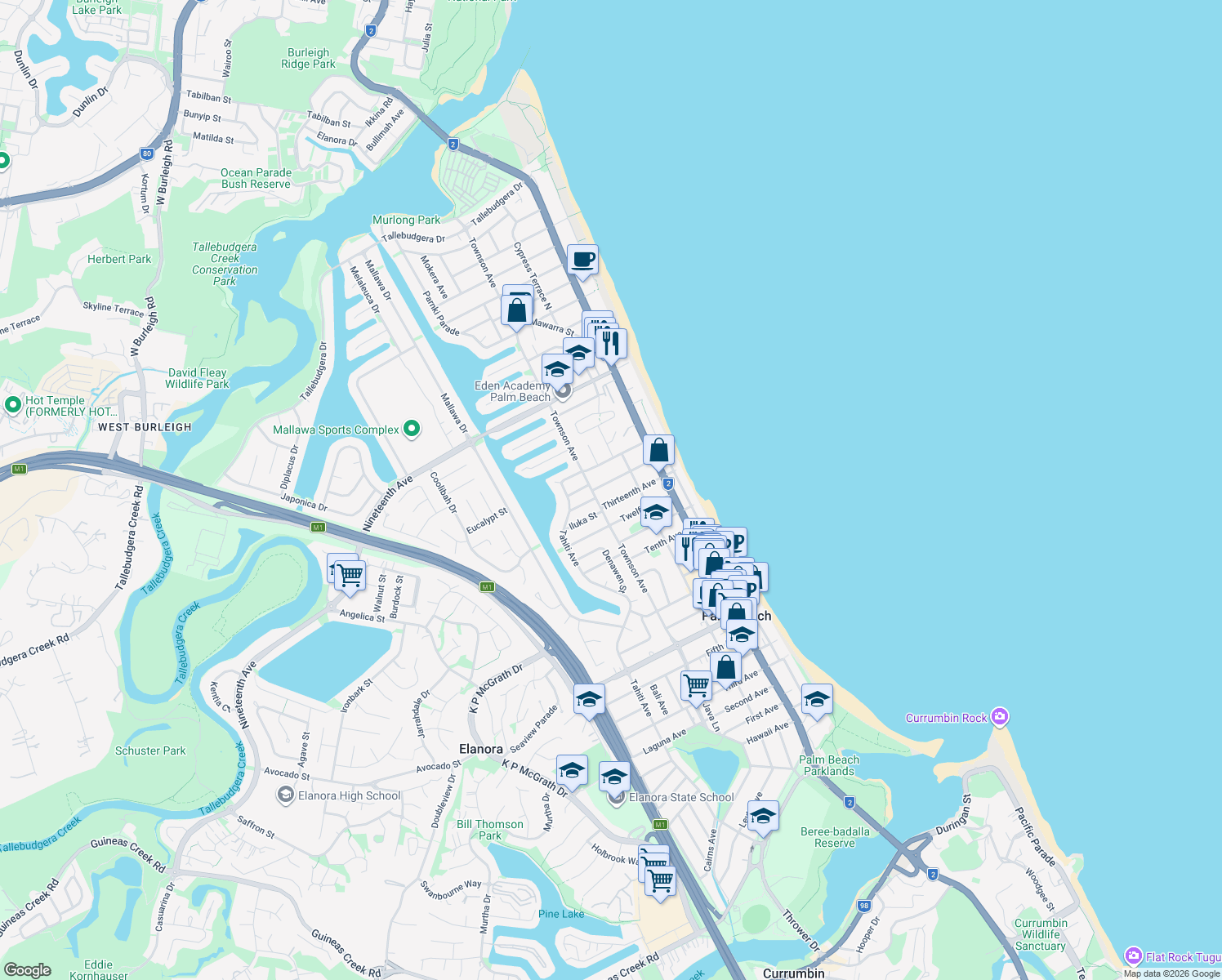 map of restaurants, bars, coffee shops, grocery stores, and more near 32 Fourteenth Avenue in Palm Beach