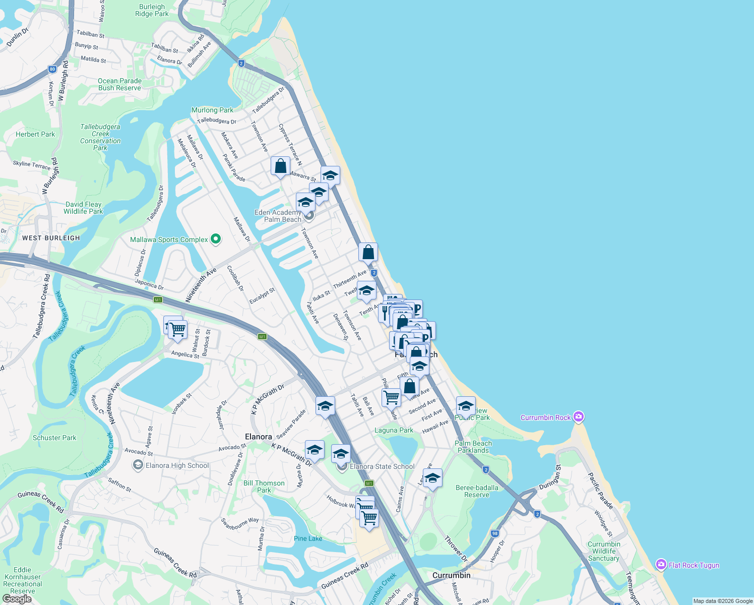 map of restaurants, bars, coffee shops, grocery stores, and more near 7 Tenth Avenue in Palm Beach