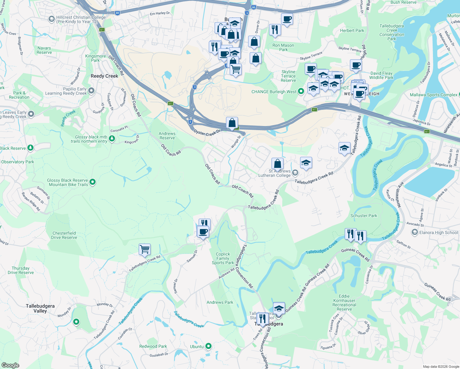 map of restaurants, bars, coffee shops, grocery stores, and more near 2 Cowell Drive in Reedy Creek