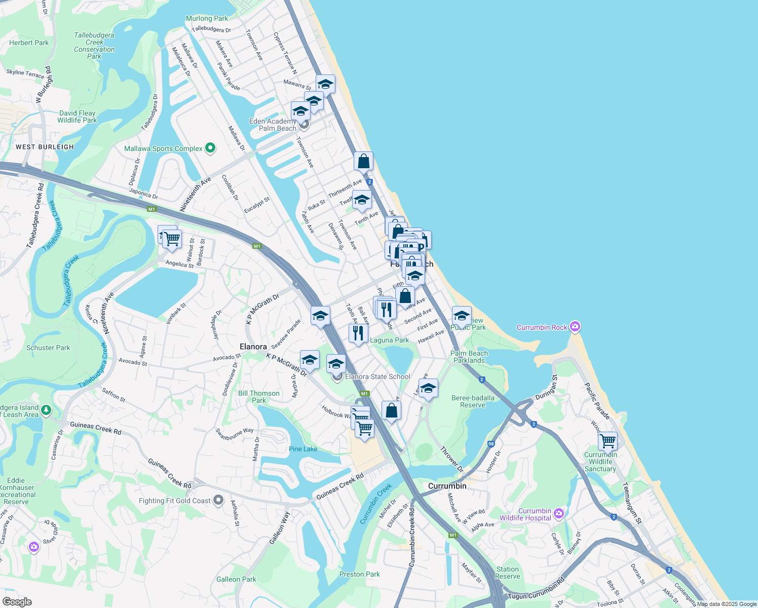 map of restaurants, bars, coffee shops, grocery stores, and more near 40 Philippine Parade in Palm Beach