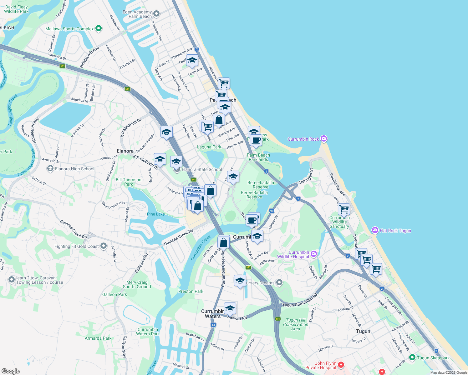 map of restaurants, bars, coffee shops, grocery stores, and more near Thrower Drive in Palm Beach