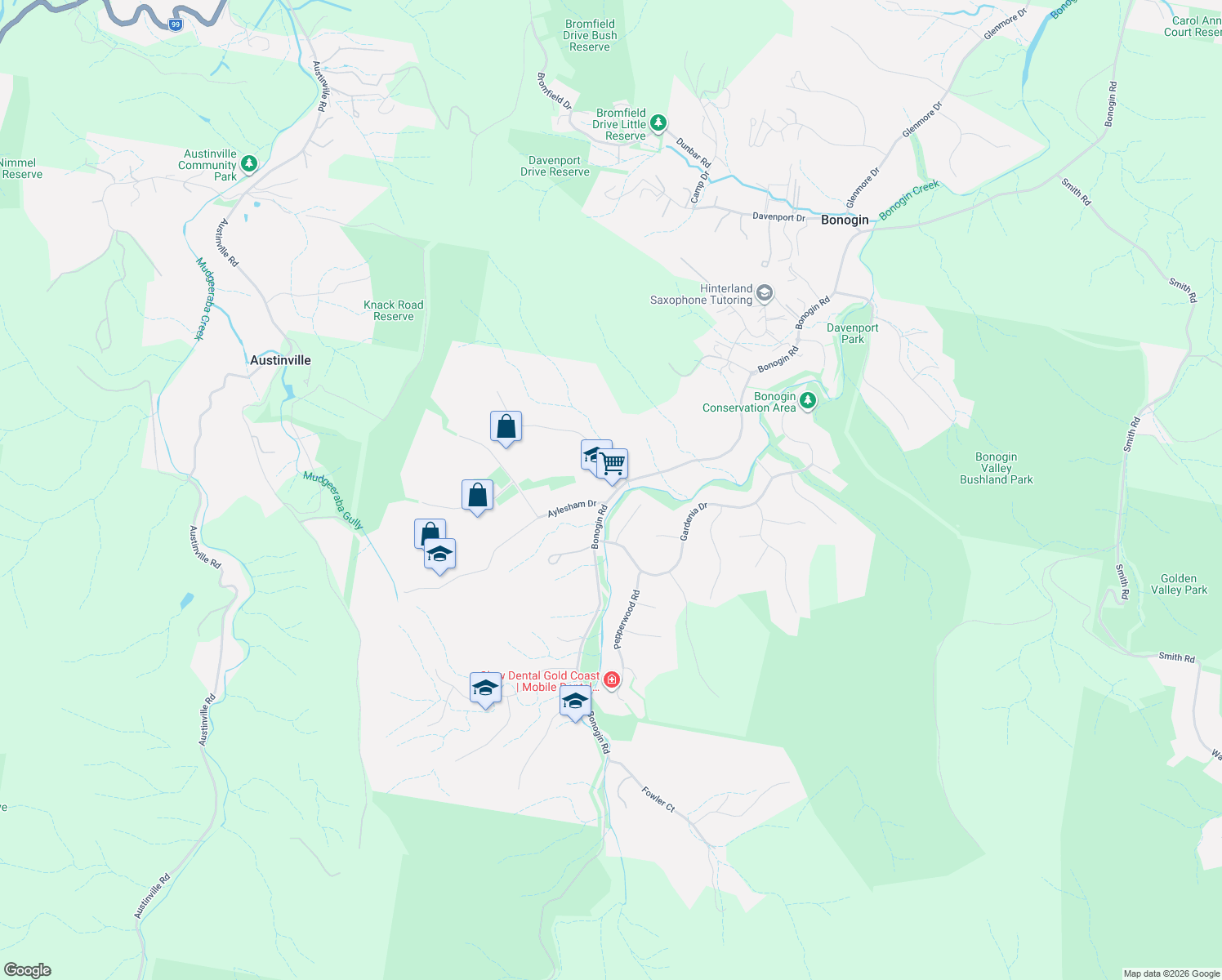 map of restaurants, bars, coffee shops, grocery stores, and more near in Bonogin