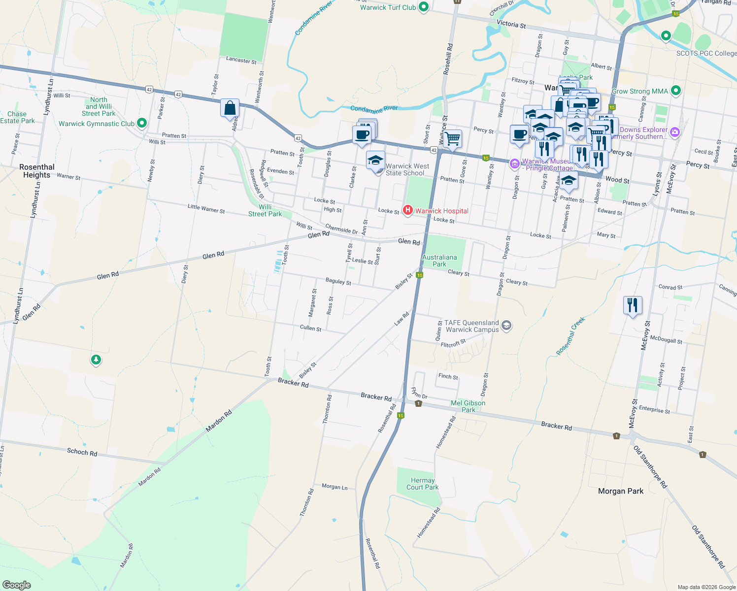 map of restaurants, bars, coffee shops, grocery stores, and more near 10 Himyar Drive in Warwick