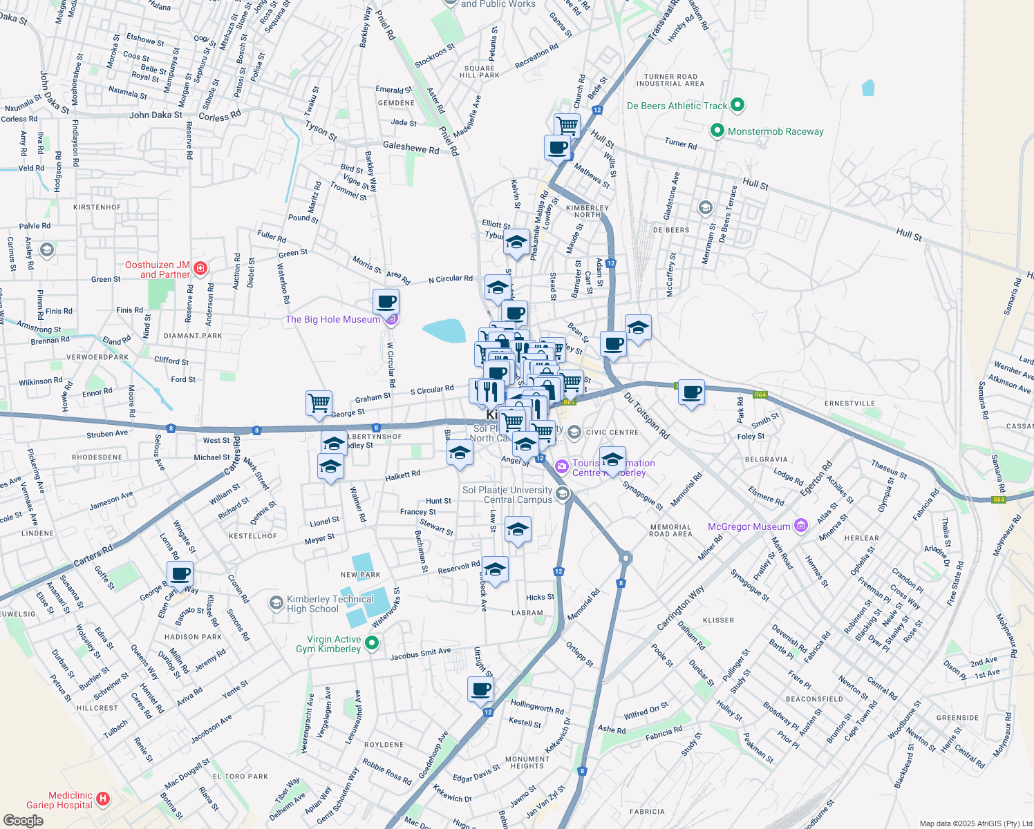 map of restaurants, bars, coffee shops, grocery stores, and more near in Kimberley