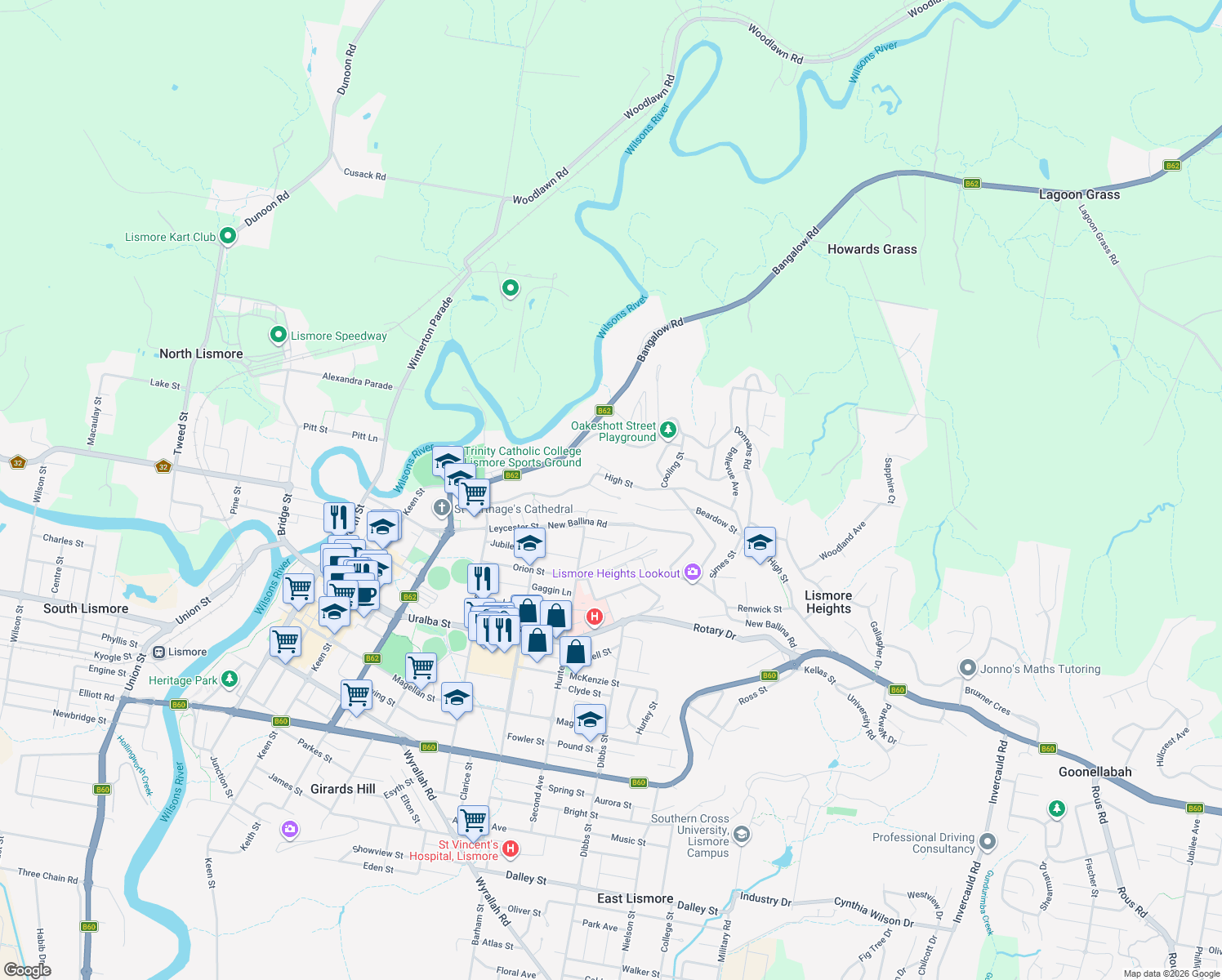 map of restaurants, bars, coffee shops, grocery stores, and more near 88 Beardow Street West in Lismore Heights