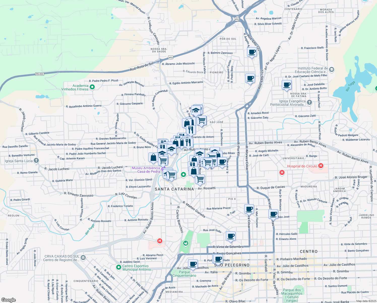 map of restaurants, bars, coffee shops, grocery stores, and more near 4548 Avenida Rubem Bento Alves in Caxias do Sul