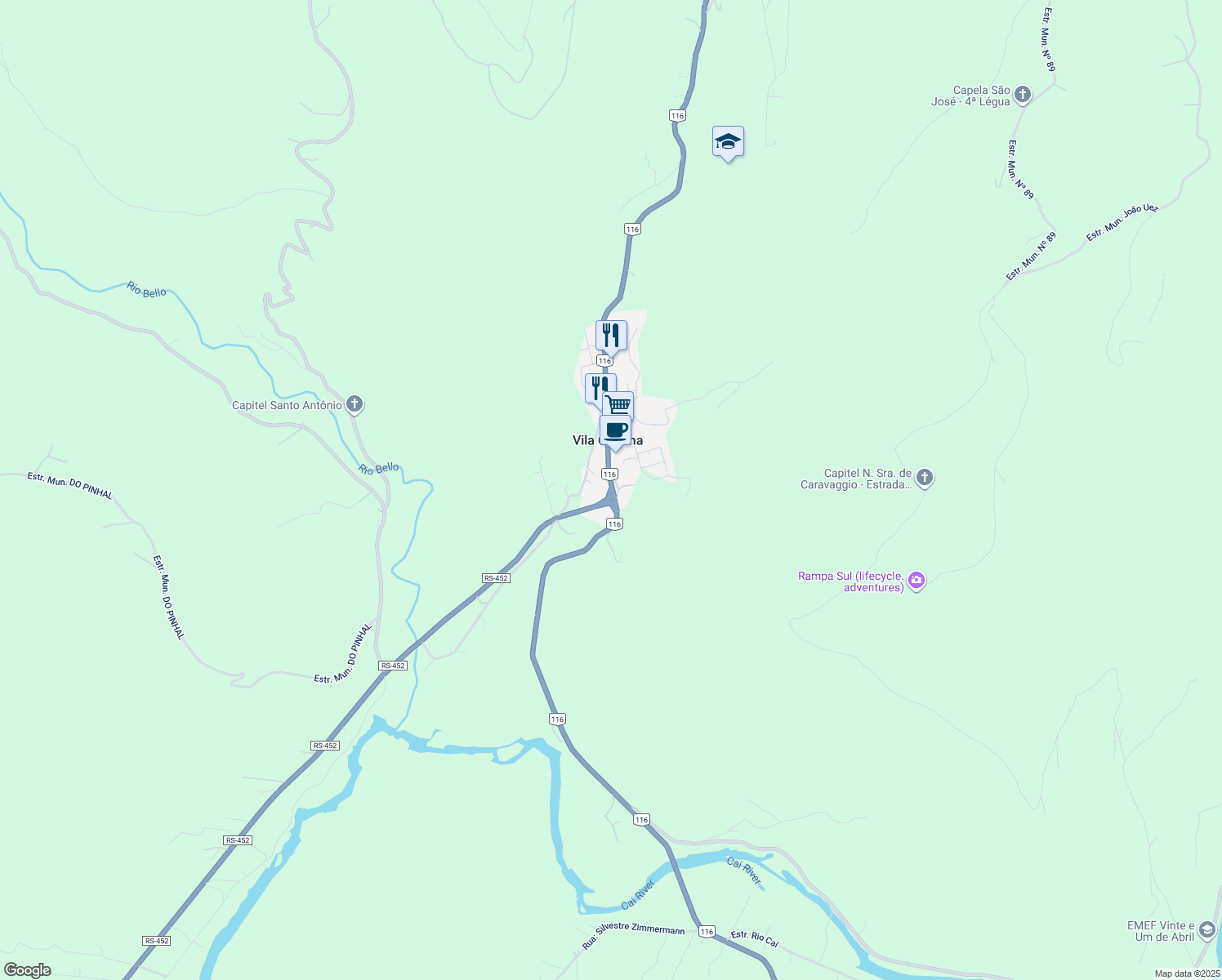 map of restaurants, bars, coffee shops, grocery stores, and more near 10320 BR-116 in Caxias do Sul