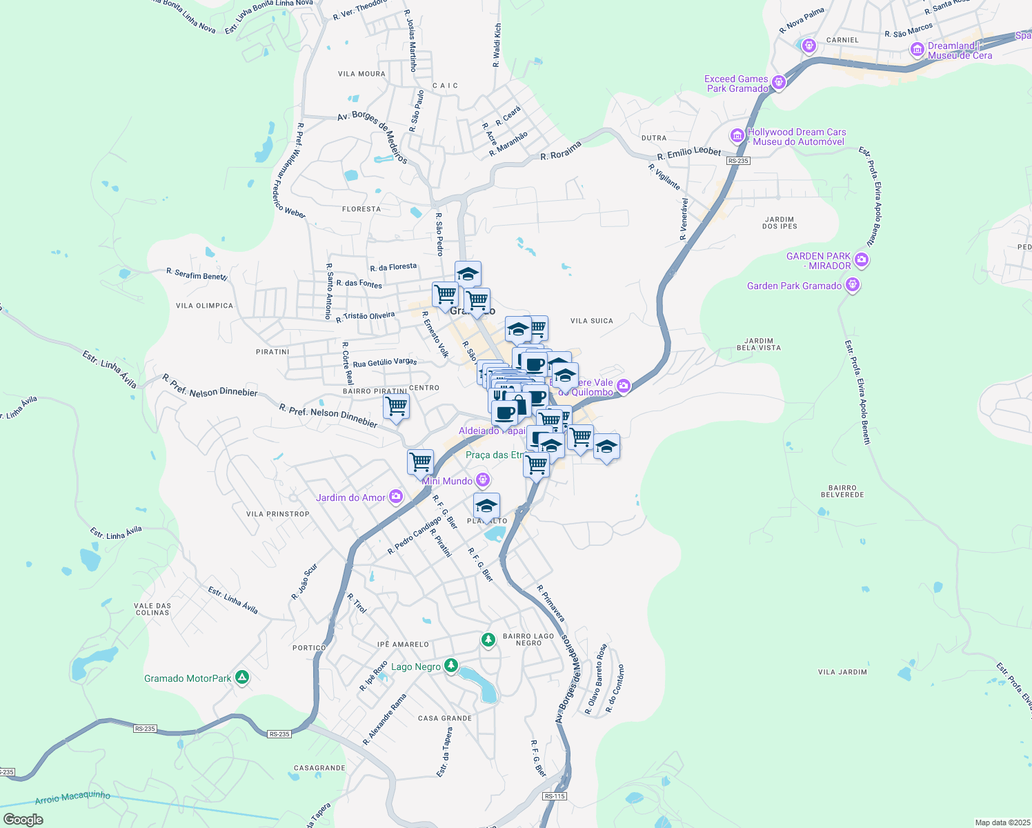 map of restaurants, bars, coffee shops, grocery stores, and more near 780 Avenida das Hortênsias in Gramado