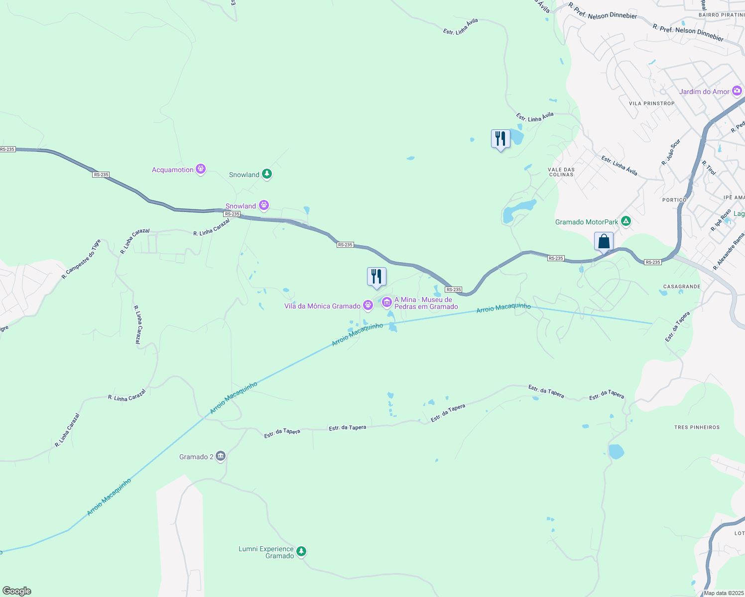 map of restaurants, bars, coffee shops, grocery stores, and more near Rua Germano Boff in Gramado
