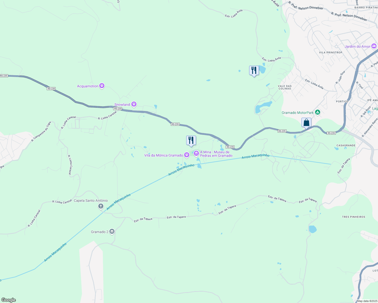 map of restaurants, bars, coffee shops, grocery stores, and more near Rua Germano Boff in Gramado