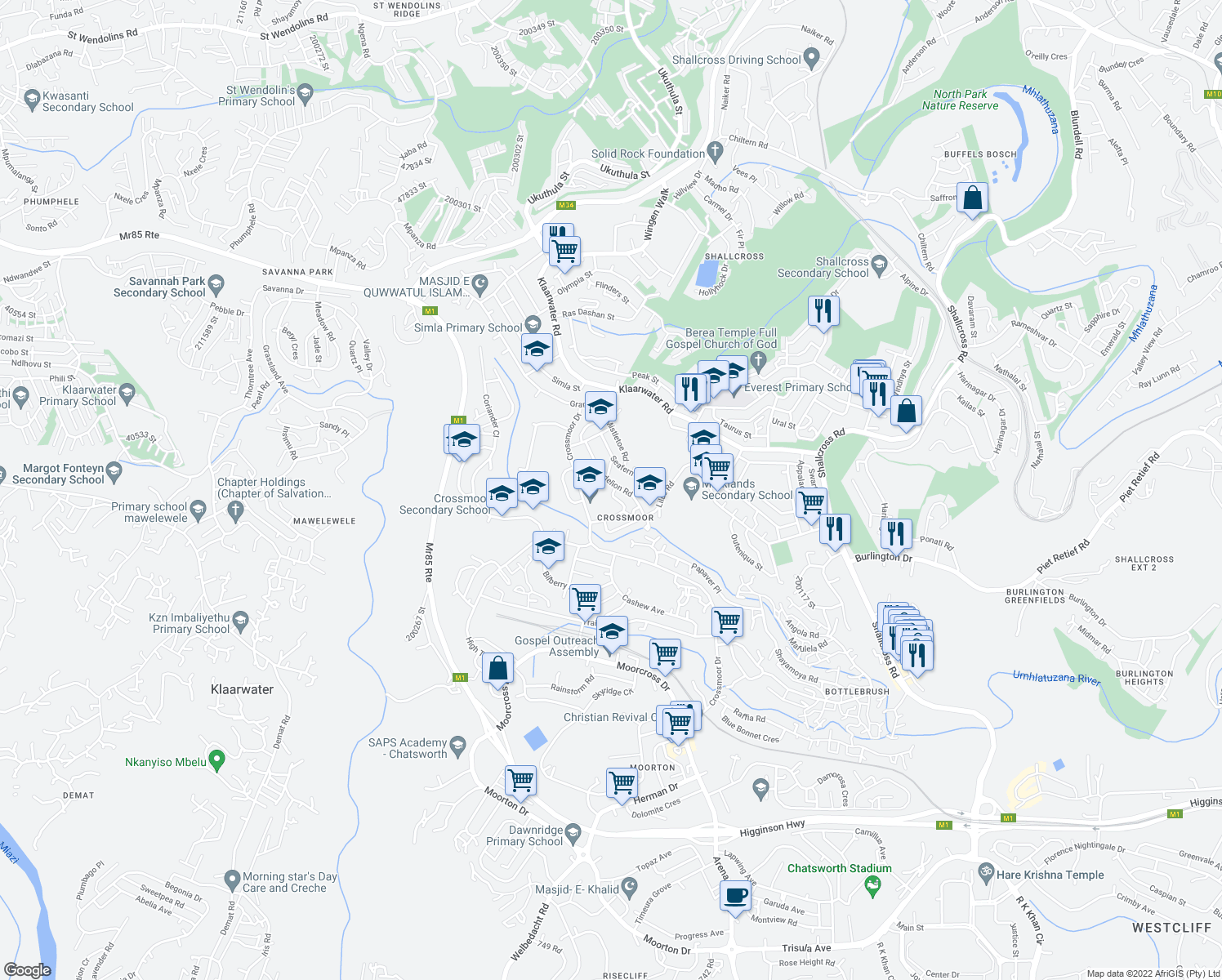 map of restaurants, bars, coffee shops, grocery stores, and more near 31 Dandelion Road in Chatsworth