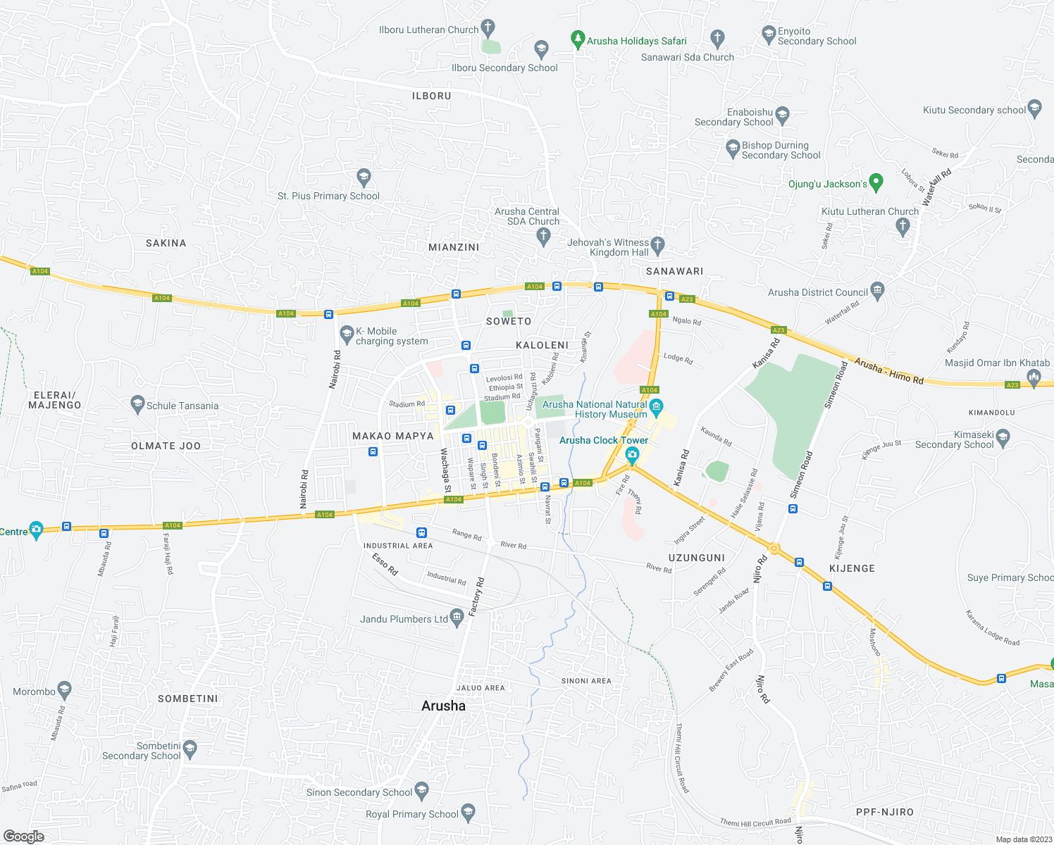 map of restaurants, bars, coffee shops, grocery stores, and more near in Arusha