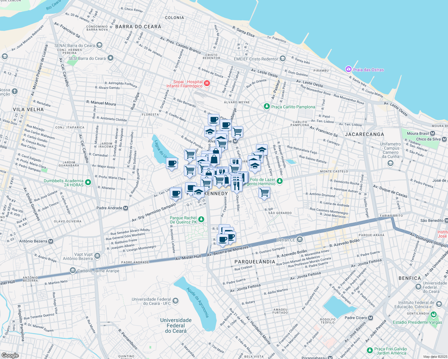 map of restaurants, bars, coffee shops, grocery stores, and more near 3100 Avenida Sargento Hermínio Sampaio in Fortaleza