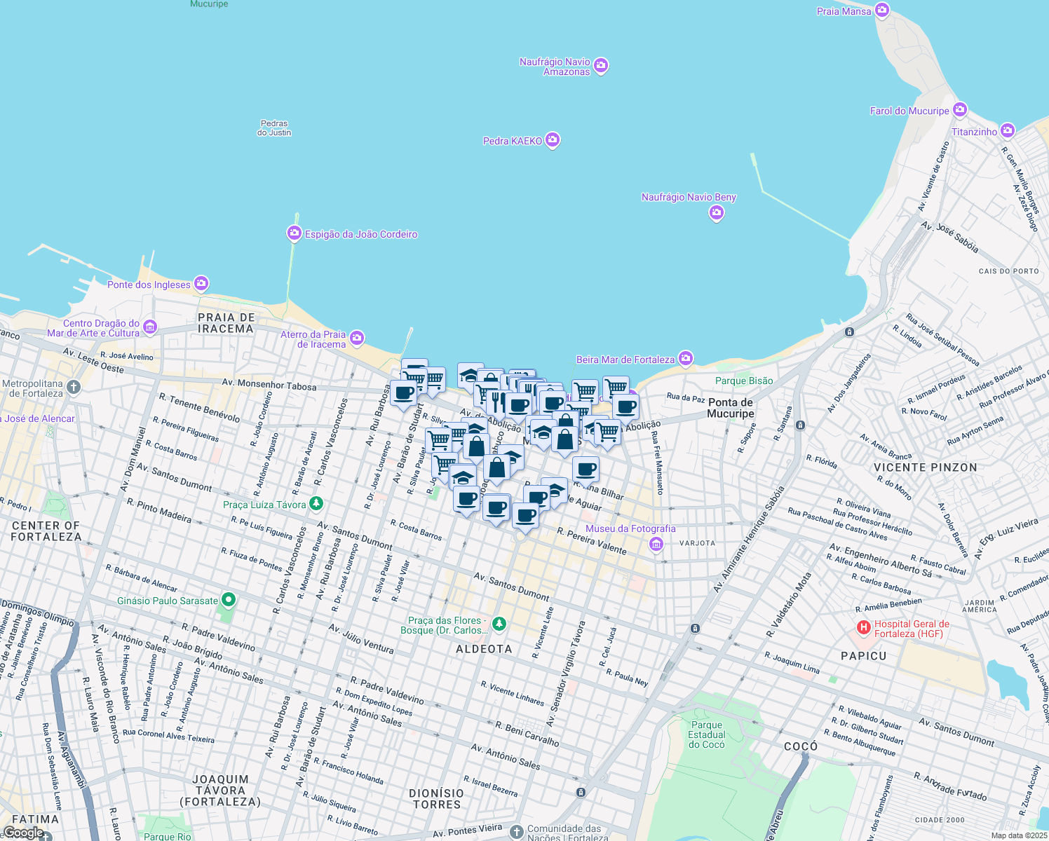 map of restaurants, bars, coffee shops, grocery stores, and more near 1 Rua Osvaldo Cruz in Fortaleza