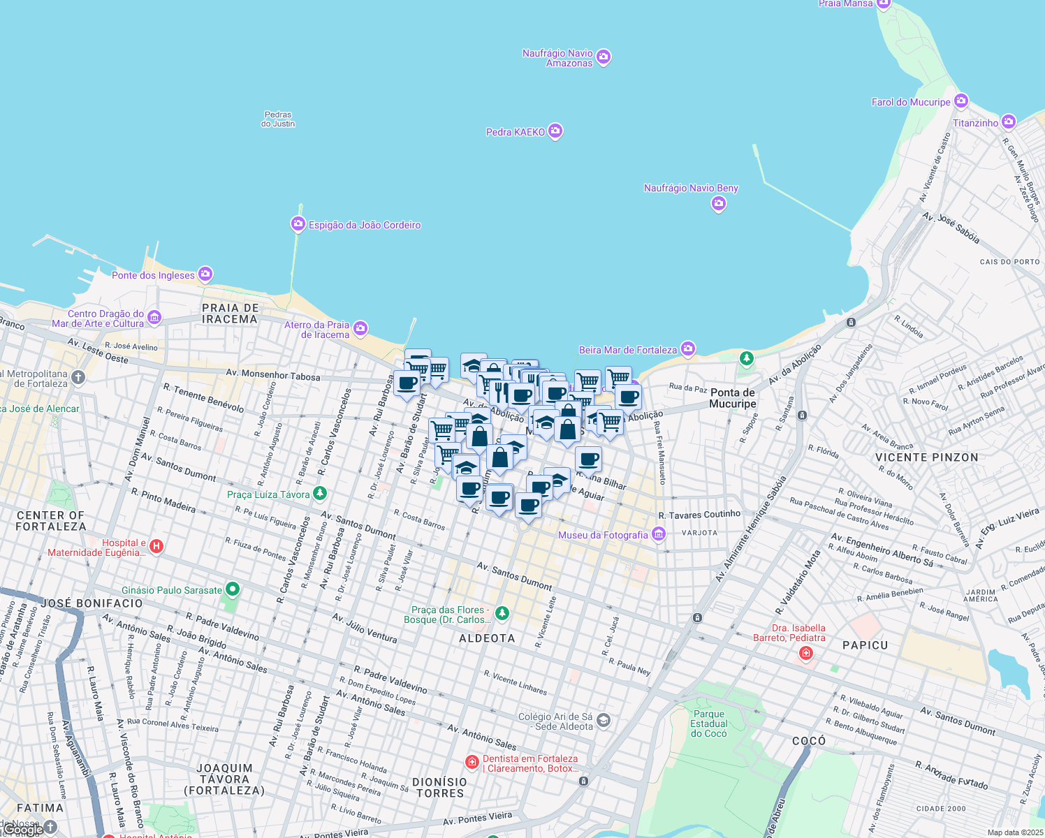 map of restaurants, bars, coffee shops, grocery stores, and more near 1 Rua Osvaldo Cruz in Fortaleza