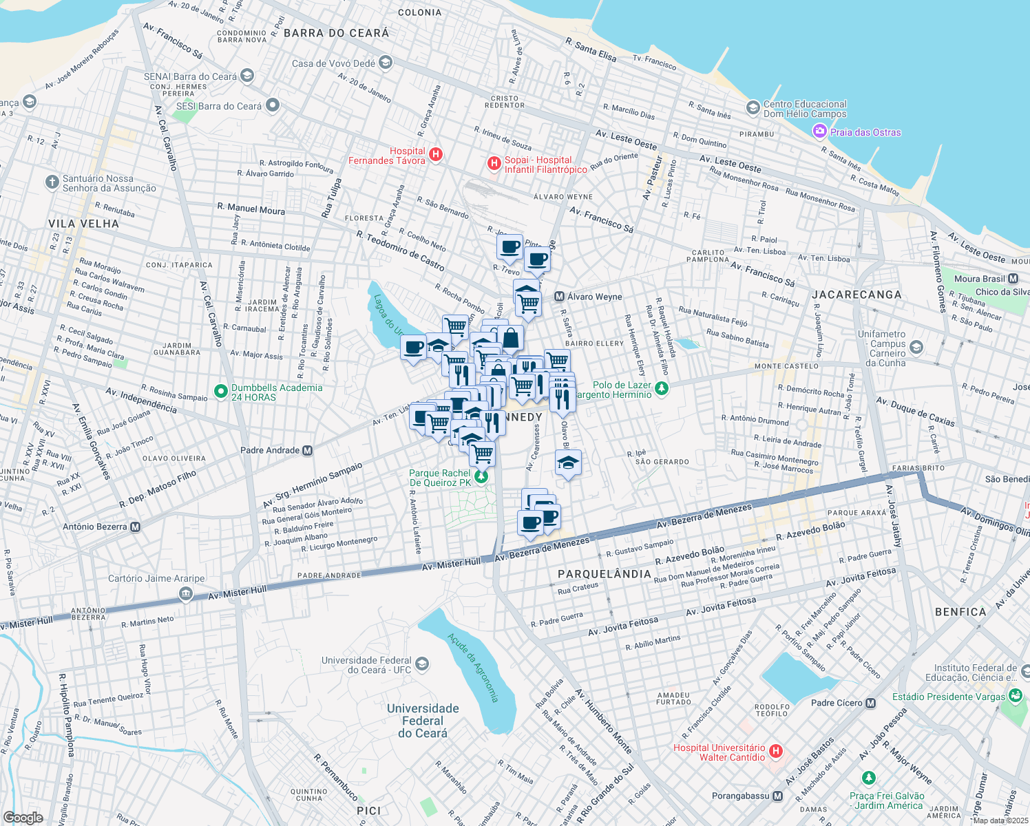 map of restaurants, bars, coffee shops, grocery stores, and more near 3100 Avenida Sargento Hermínio Sampaio in Fortaleza