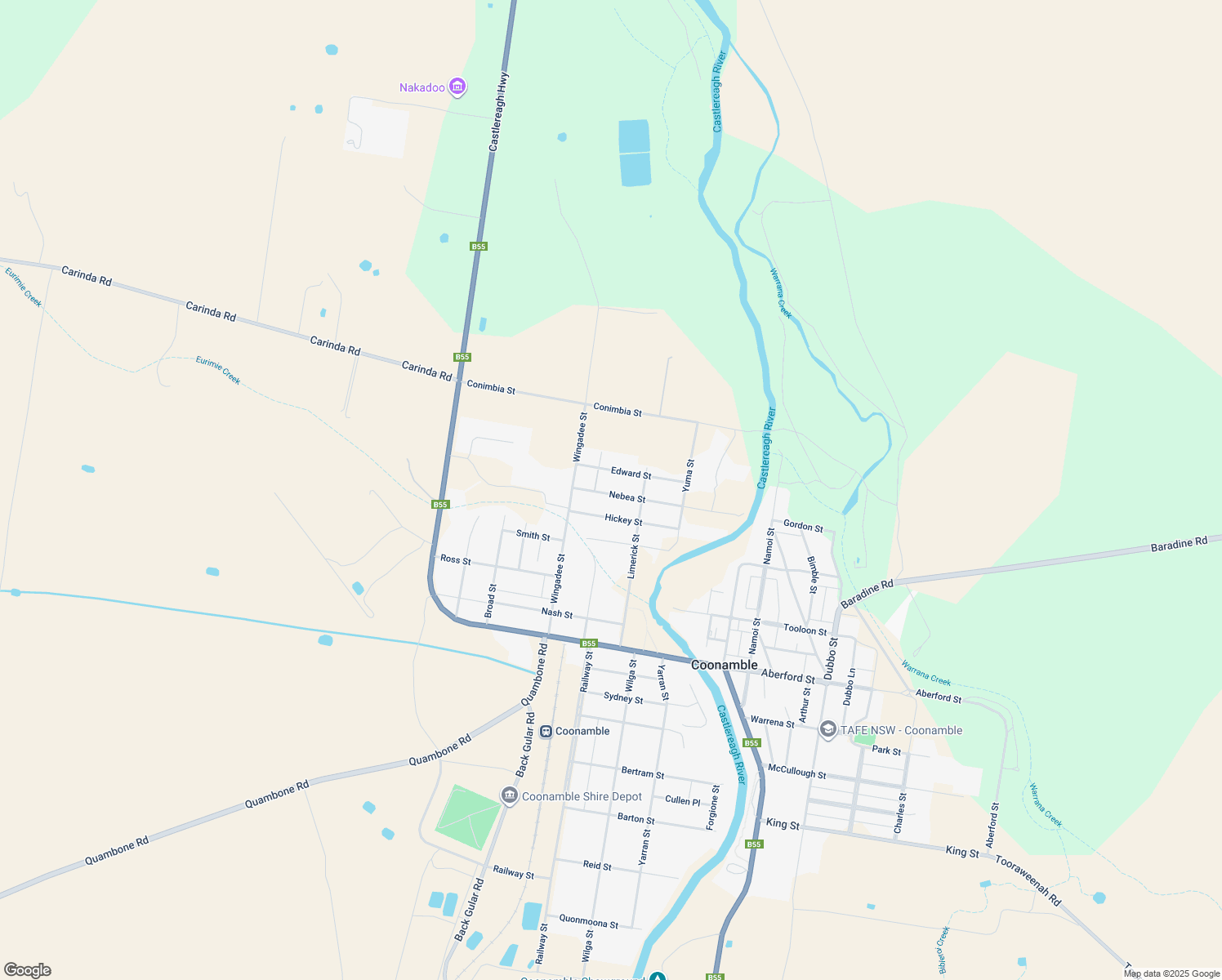 map of restaurants, bars, coffee shops, grocery stores, and more near 11 Nebea Street in Coonamble