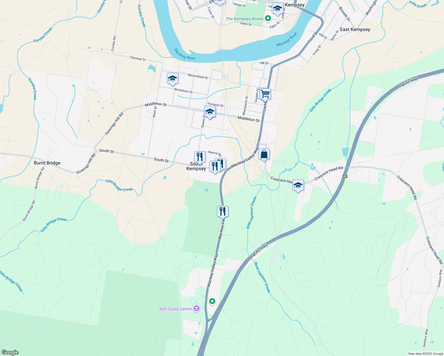 map of restaurants, bars, coffee shops, grocery stores, and more near Pacific Hwy in Sydney
