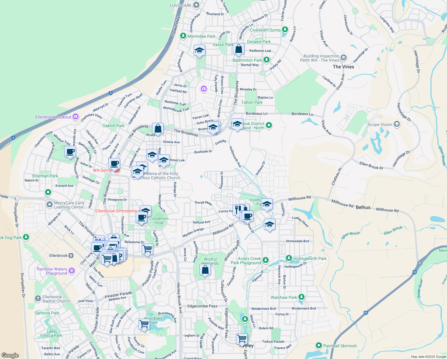 map of restaurants, bars, coffee shops, grocery stores, and more near 11 Delaware Street in Aveley