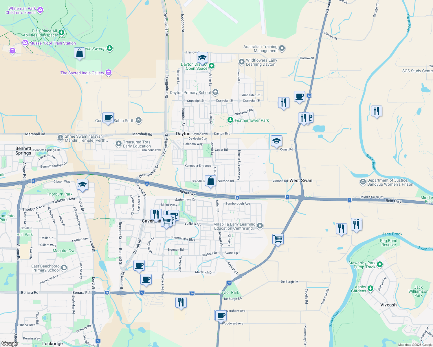 map of restaurants, bars, coffee shops, grocery stores, and more near 142 Arthur Street in Dayton