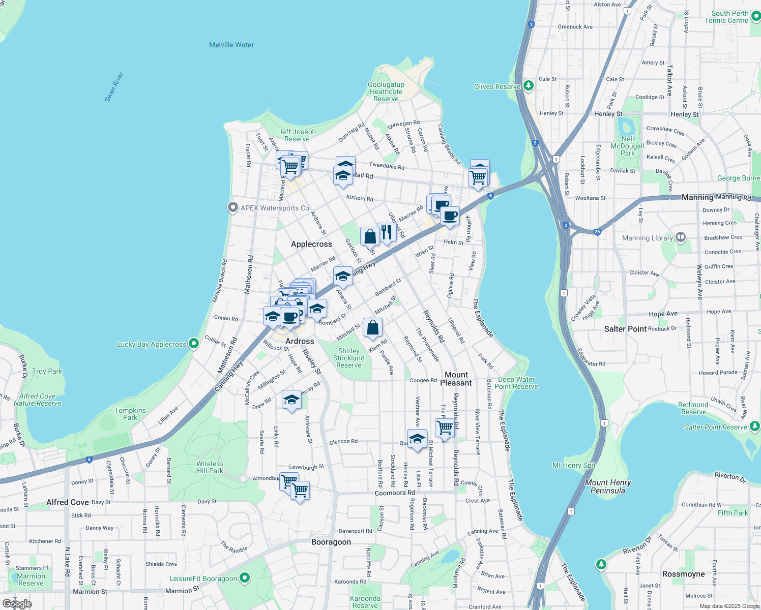 map of restaurants, bars, coffee shops, grocery stores, and more near 48B Mitchell Street in Mount Pleasant