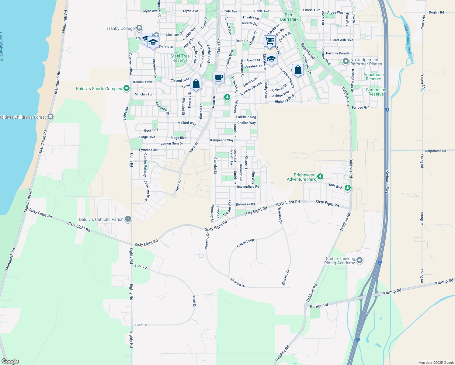 map of restaurants, bars, coffee shops, grocery stores, and more near 12 Anthony Gardens in Baldivis