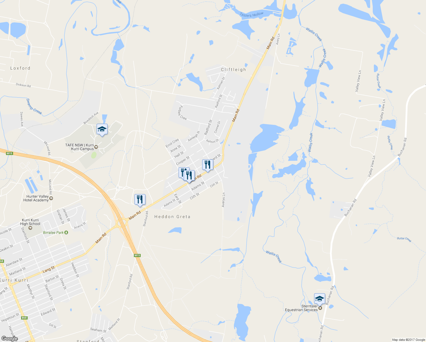 map of restaurants, bars, coffee shops, grocery stores, and more near 12 Main Street in Heddon Greta