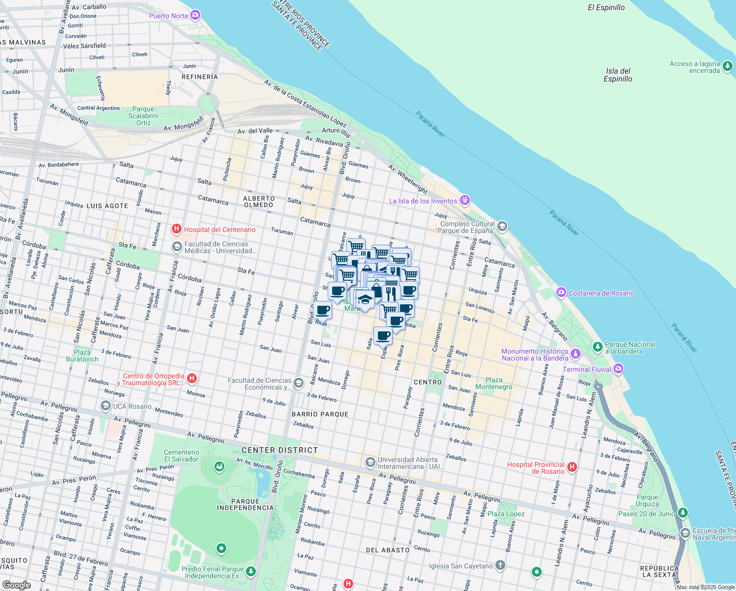map of restaurants, bars, coffee shops, grocery stores, and more near 1874 Santa Fe in AUD