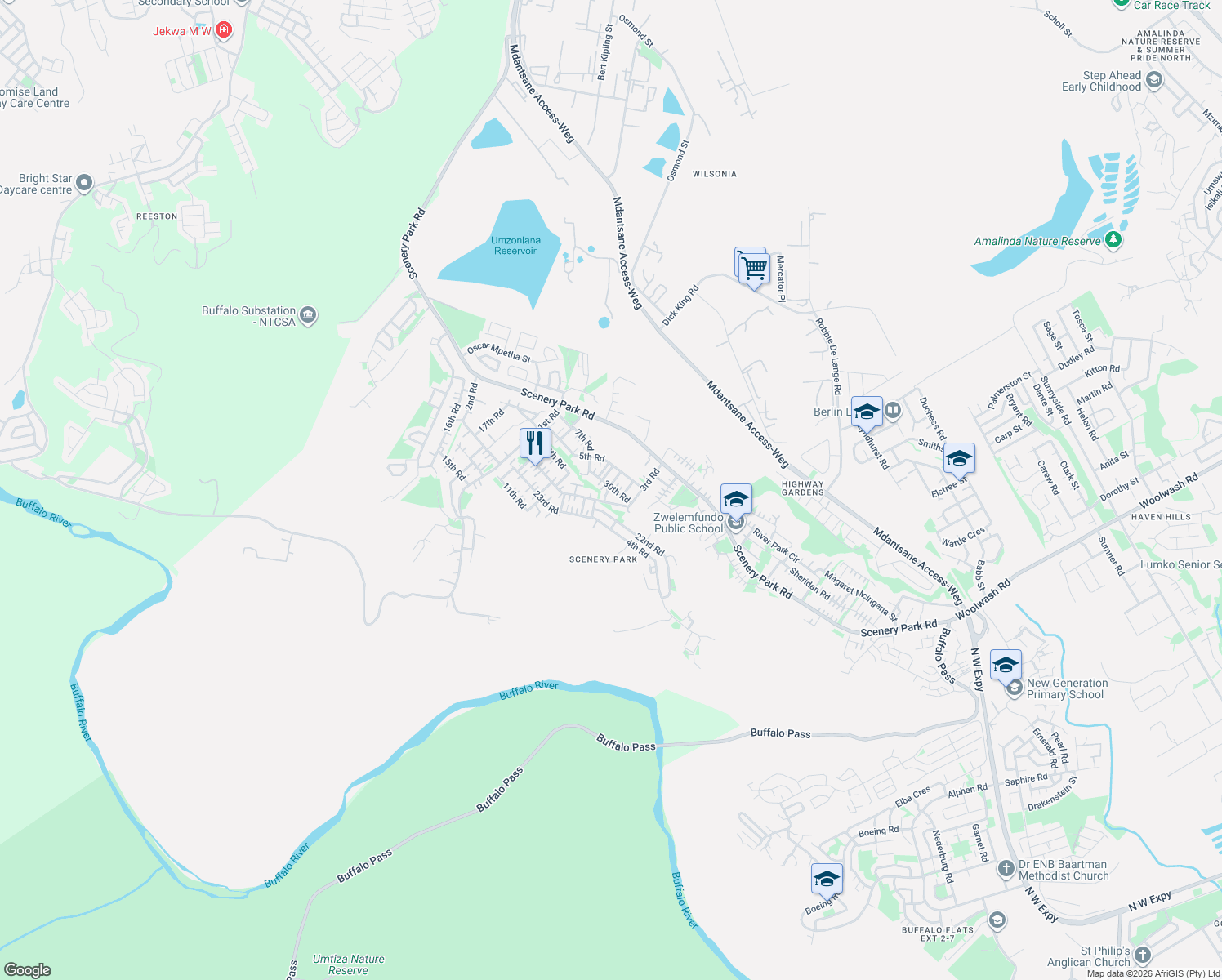 map of restaurants, bars, coffee shops, grocery stores, and more near 29 30th Road in KuGompo City