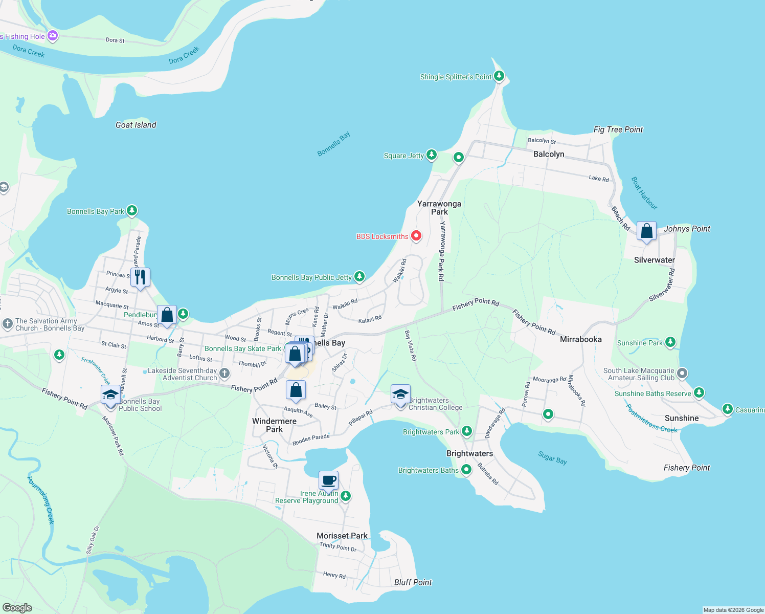 map of restaurants, bars, coffee shops, grocery stores, and more near 14 Kona Crescent in Bonnells Bay