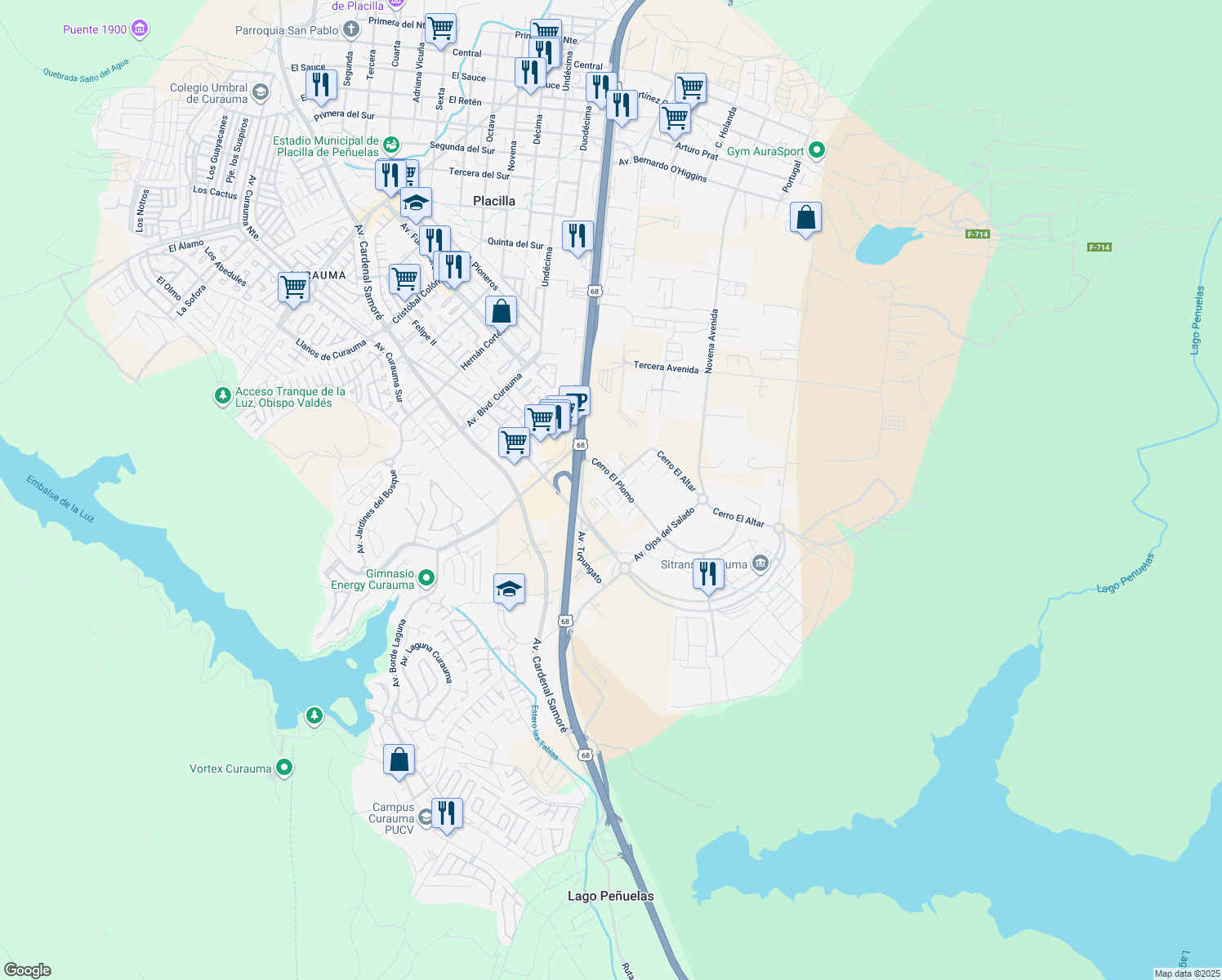 map of restaurants, bars, coffee shops, grocery stores, and more near 3819 Cerro El Plomo in Valparaíso
