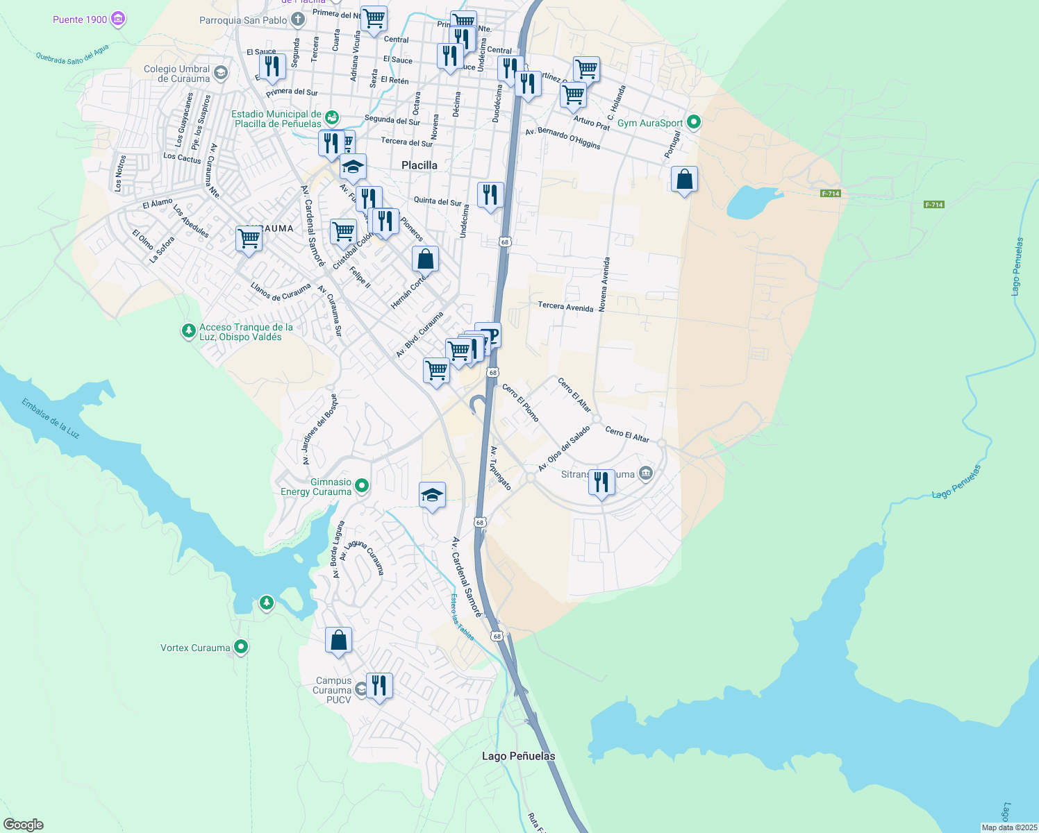 map of restaurants, bars, coffee shops, grocery stores, and more near 3819 Cerro El Plomo in Valparaíso