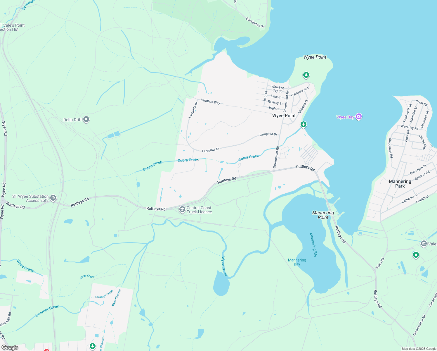 map of restaurants, bars, coffee shops, grocery stores, and more near 47 Ruttleys Road in Wyee