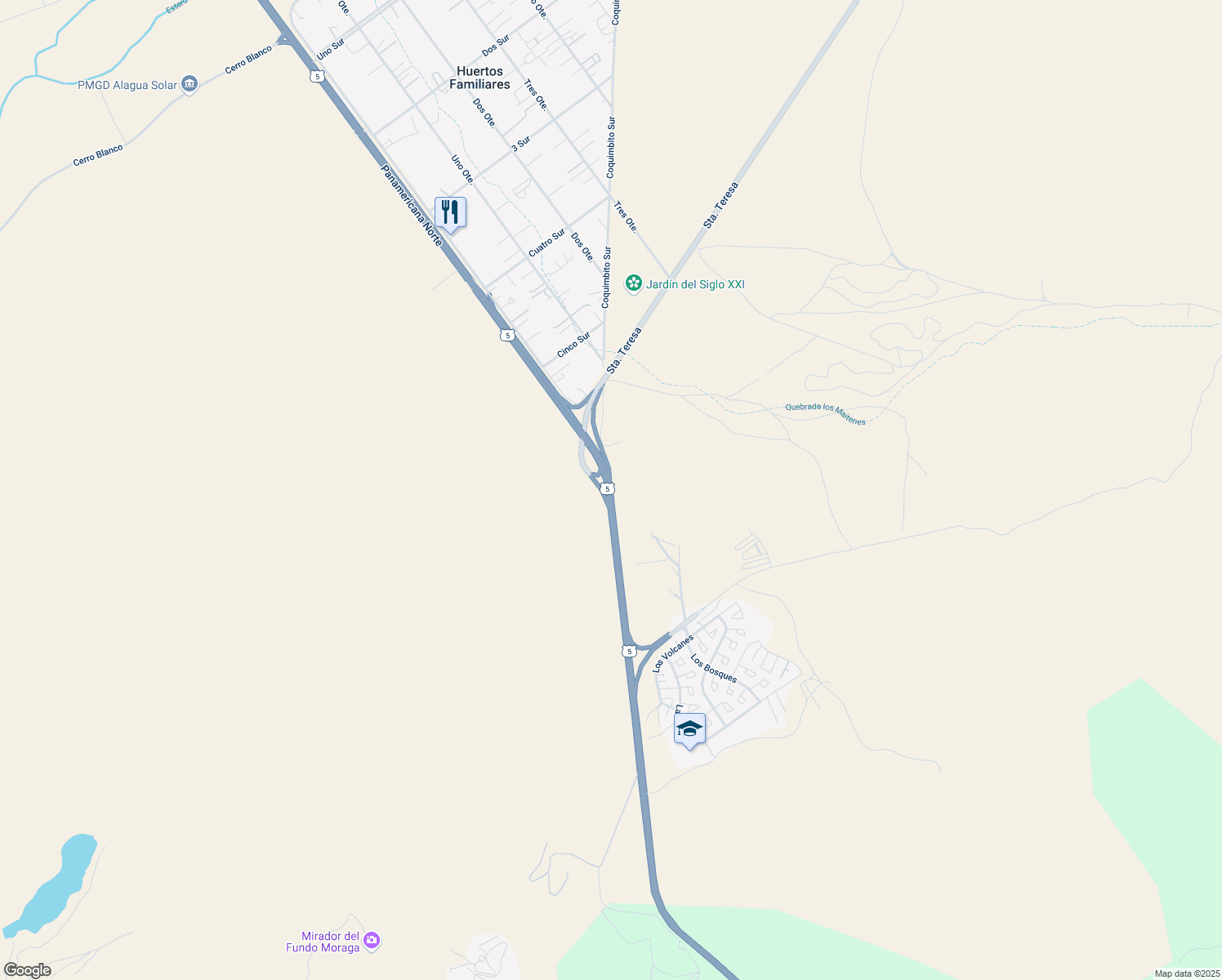 map of restaurants, bars, coffee shops, grocery stores, and more near Ruta 5 Sur in Chacabuco