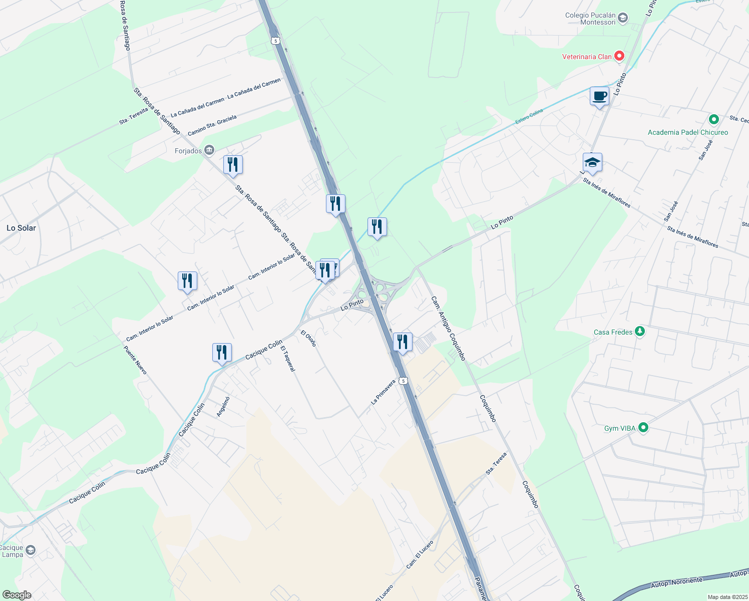 map of restaurants, bars, coffee shops, grocery stores, and more near Ruta 5 Sur in Chacabuco