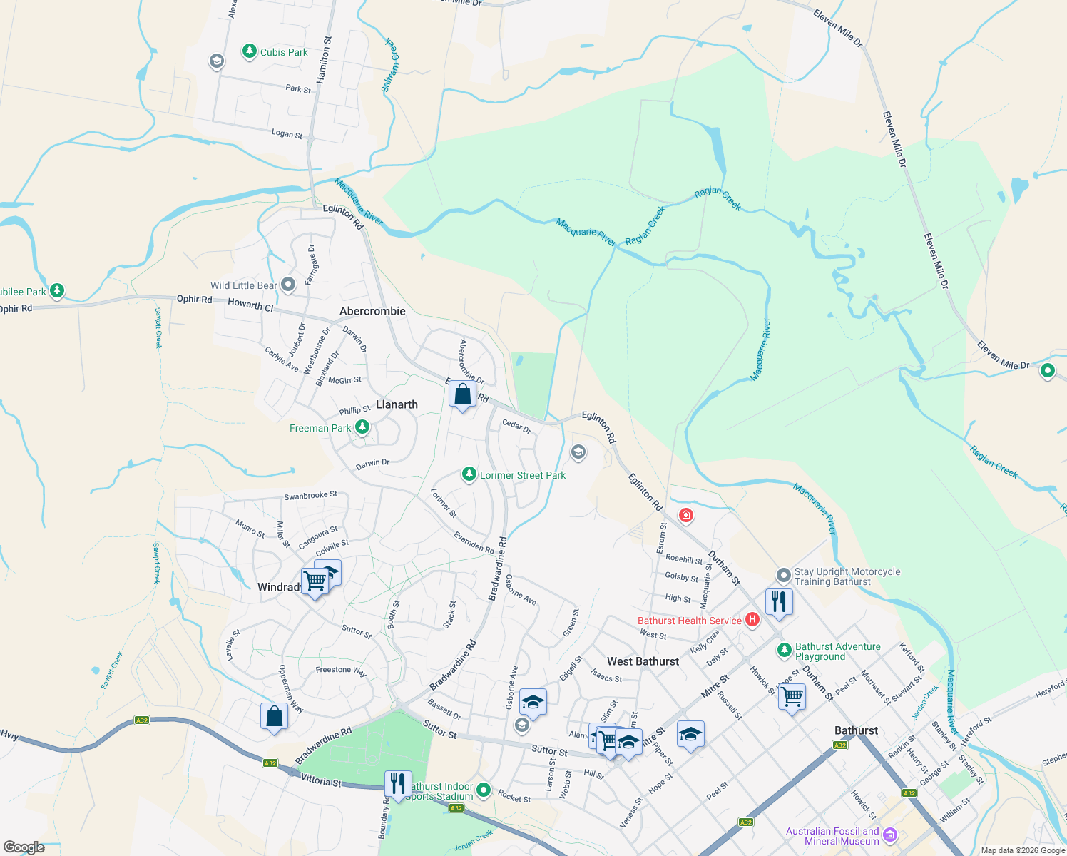 map of restaurants, bars, coffee shops, grocery stores, and more near 34 Cedar Drive in Llanarth