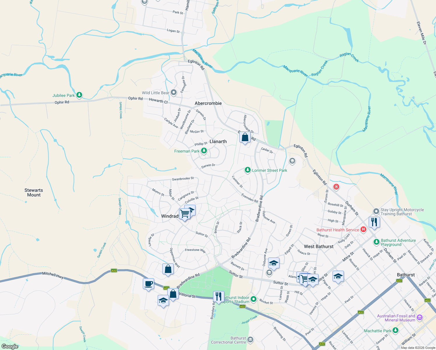 map of restaurants, bars, coffee shops, grocery stores, and more near 73 Evernden Road in Windradyne