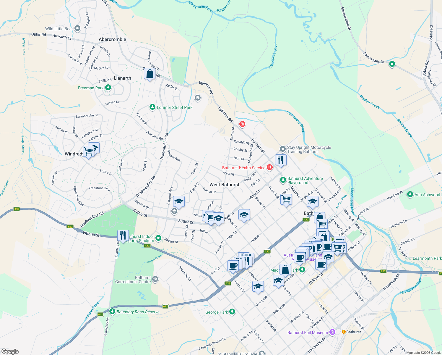 map of restaurants, bars, coffee shops, grocery stores, and more near 309 Keppel Street in West Bathurst