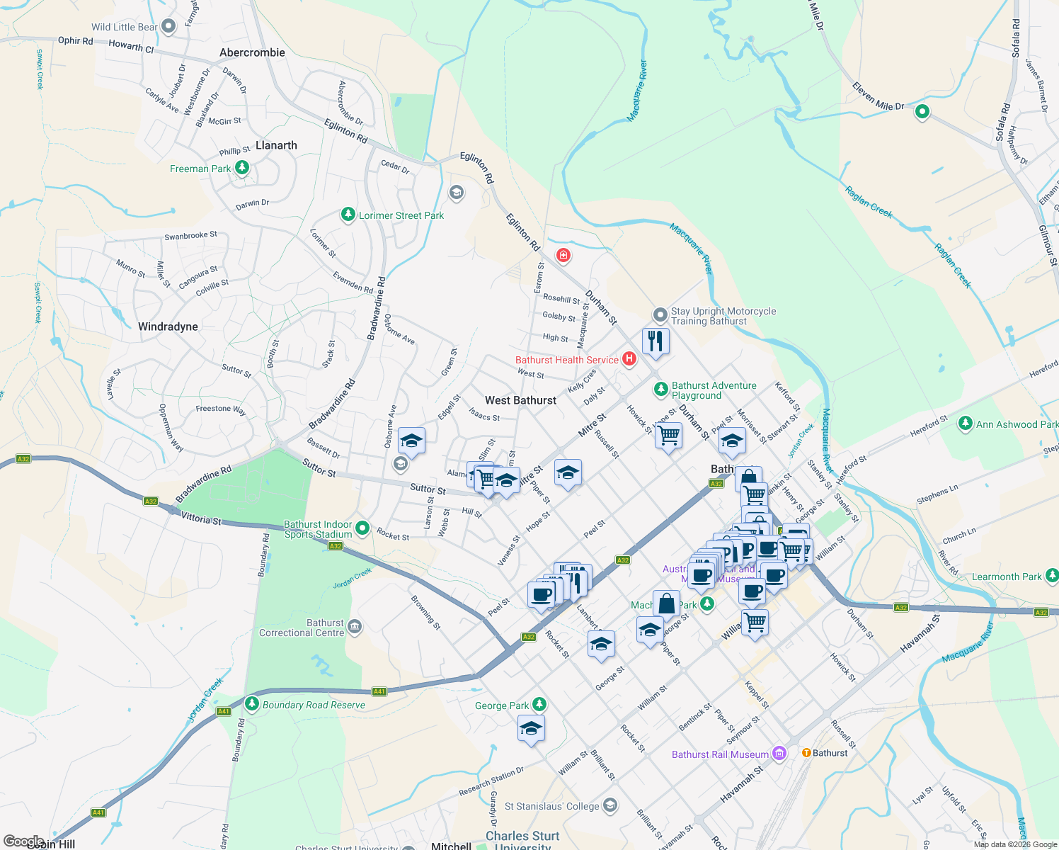 map of restaurants, bars, coffee shops, grocery stores, and more near 294A Keppel Street in West Bathurst