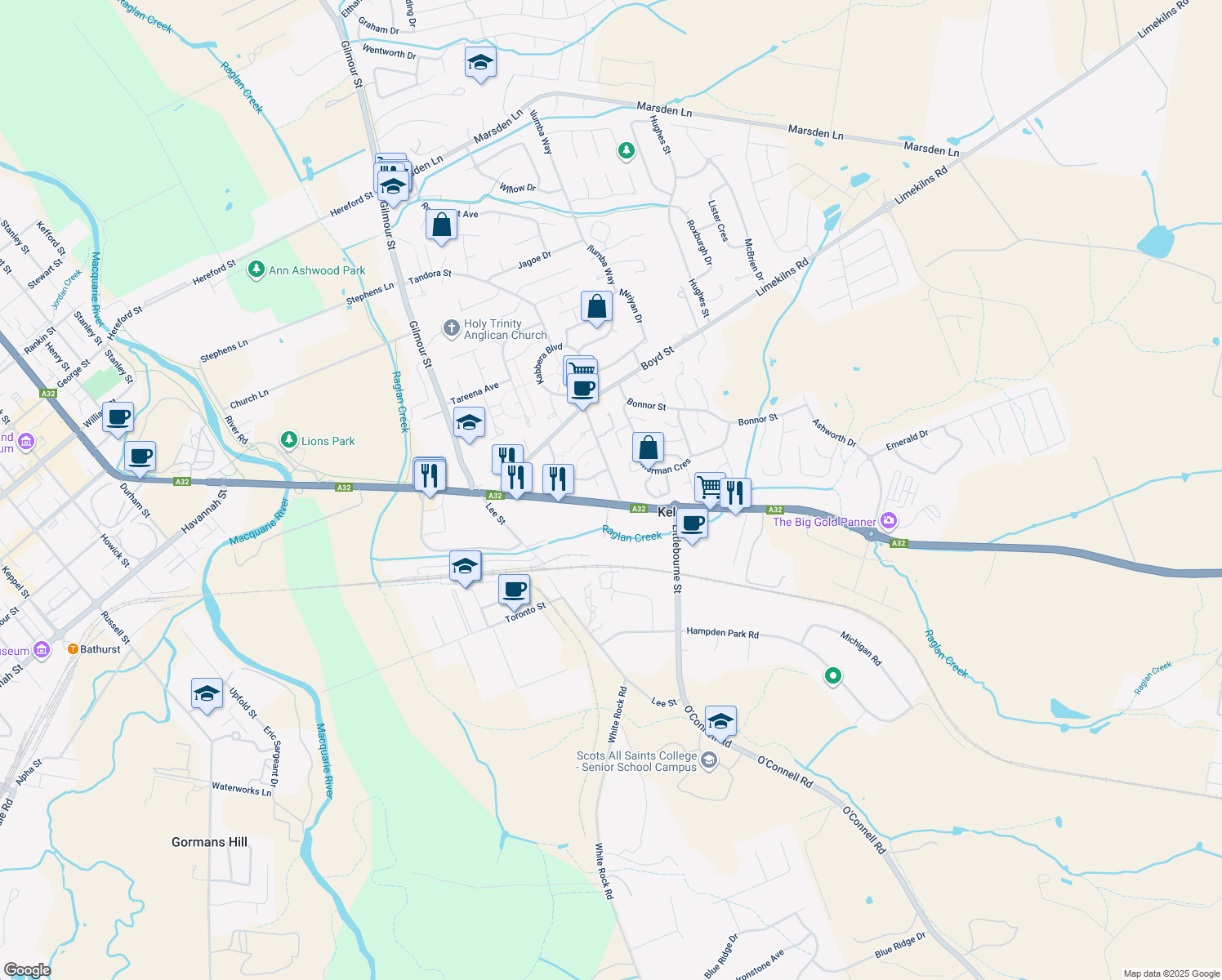 map of restaurants, bars, coffee shops, grocery stores, and more near 4 View Street in Kelso