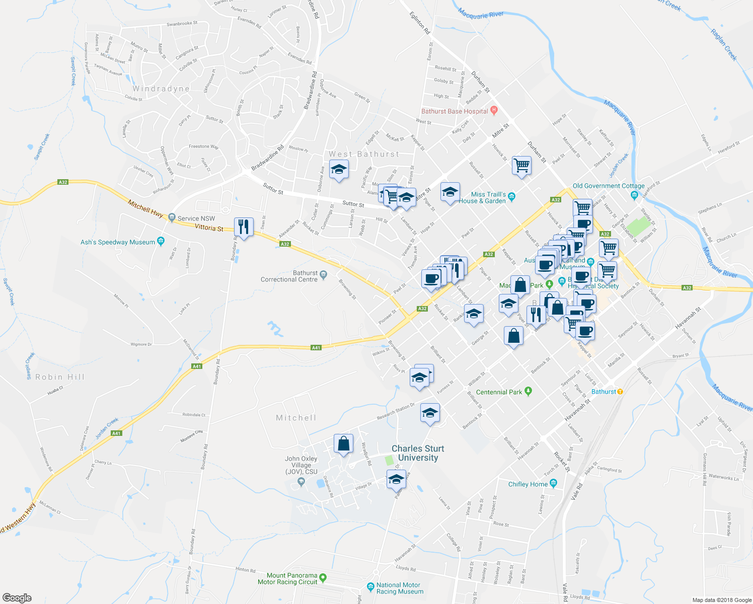 map of restaurants, bars, coffee shops, grocery stores, and more near 277 Peel Street in Mitchell